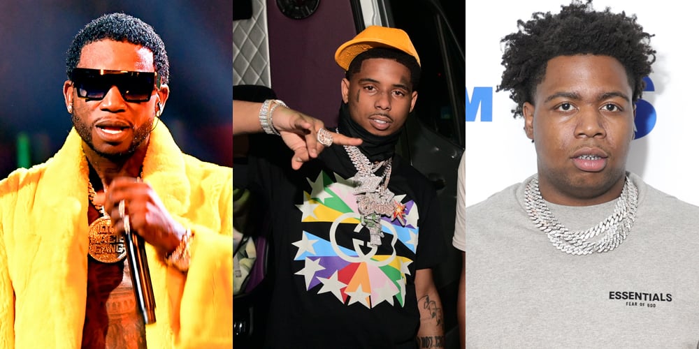 Gucci Mane, Pooh Shiesty, and Big 30 in a collage related to the news of the alleged kidnapping and robbery.