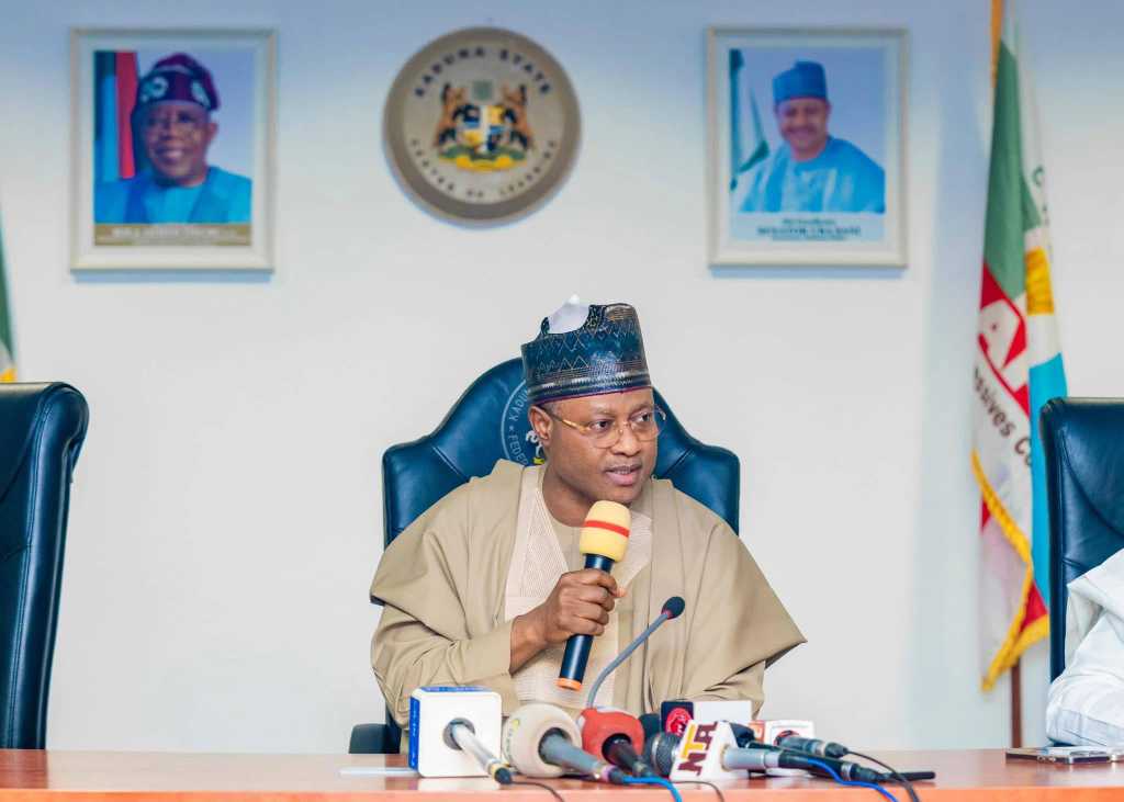 Governor Uba Sani speaking at an event