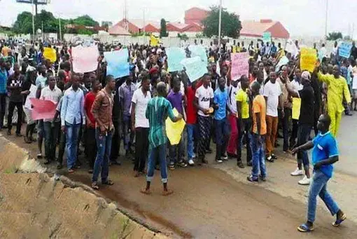 A scene from the Ekpoma protests, highlighting the demonstrations against rising violence.
