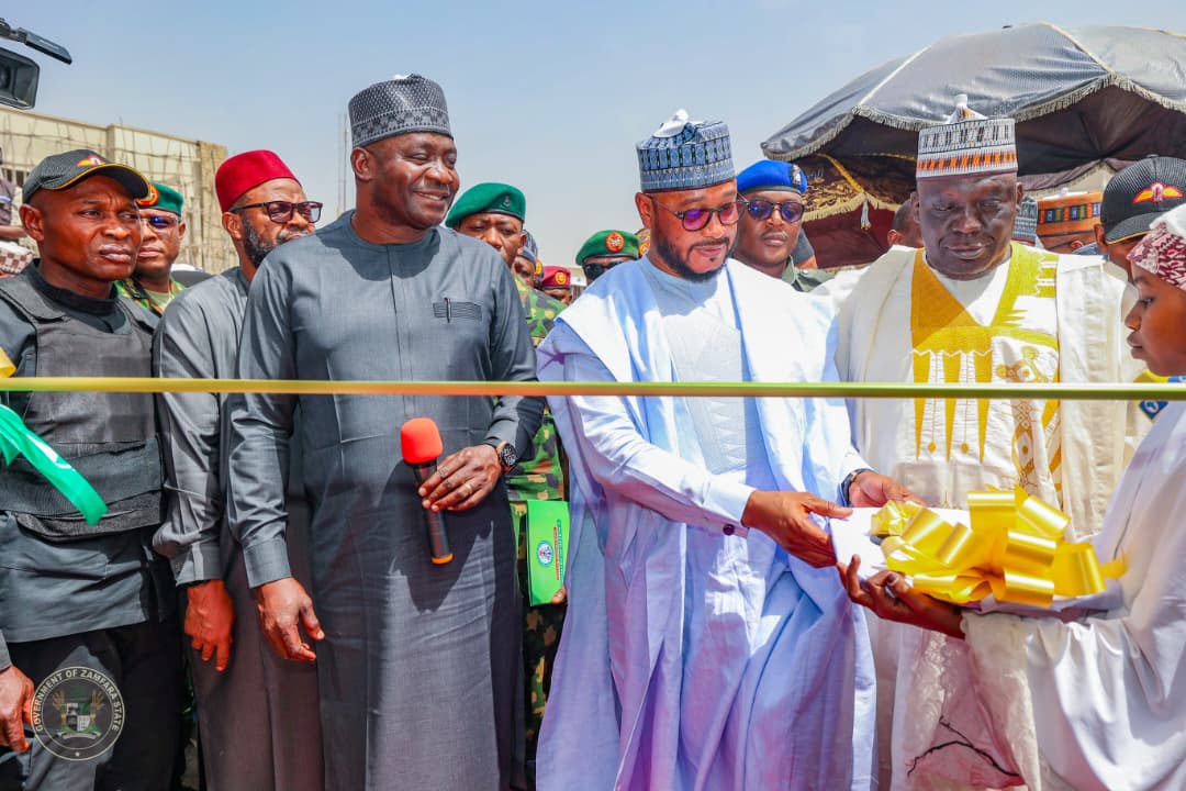 Defence Minister General Christopher Musa commending Governor Dauda Lawal for the provision of new military assets.