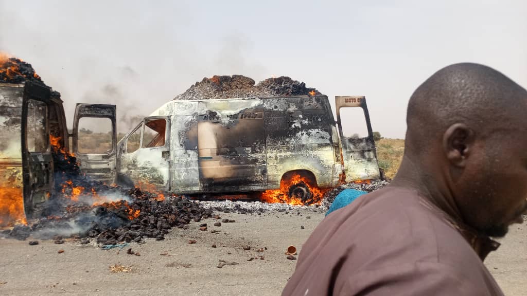 Burnt trucks destroyed by Boko Haram in Borno