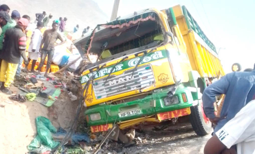 The scene of the truck accident on Dutse-Bwari road
