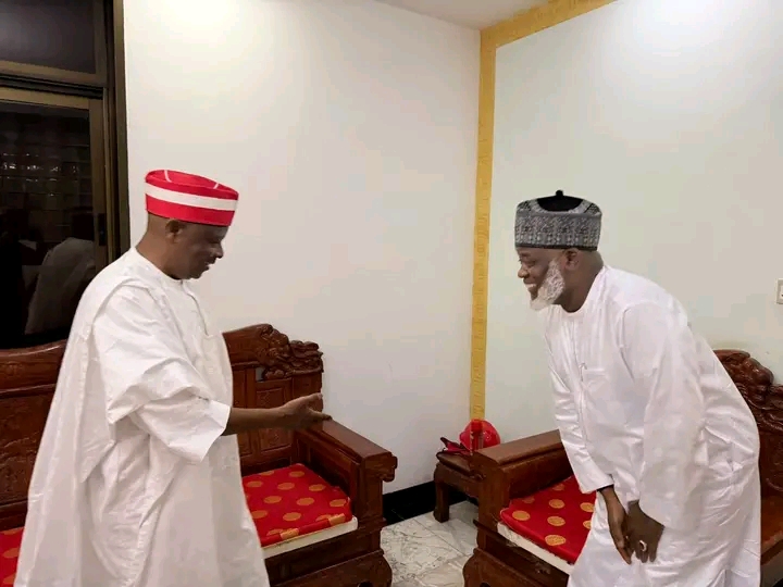 Nasiru Yusuf Gawuna meets with Senator Rabiu Musa Kwankwaso in Kano.