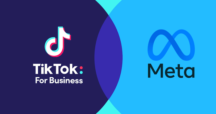 An illustration depicting Meta and TikTok logos