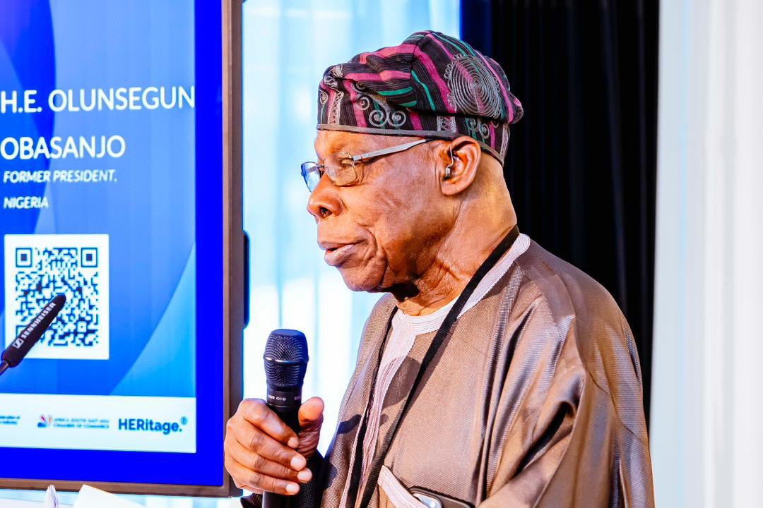 Olusegun Obasanjo speaking at the World Economic Forum