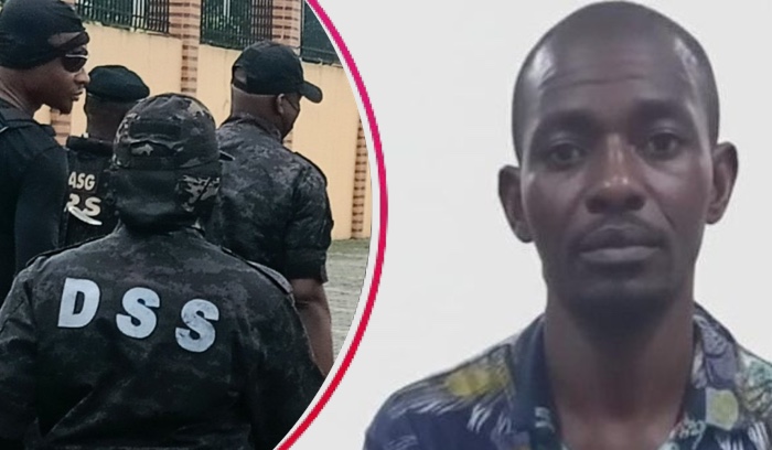 DSS operatives display a captured suspect involved in the Owo church attack.