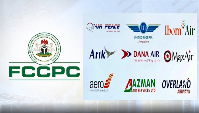 A file photo showing the FCCPC logo alongside an airplane