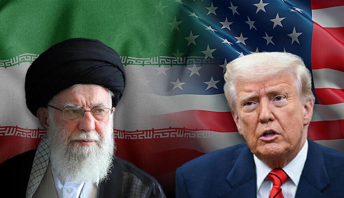 Flag of Iran and the United States symbols indicating diplomatic talks.