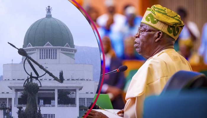 National Assembly building with a superimposed image related to funding crises.