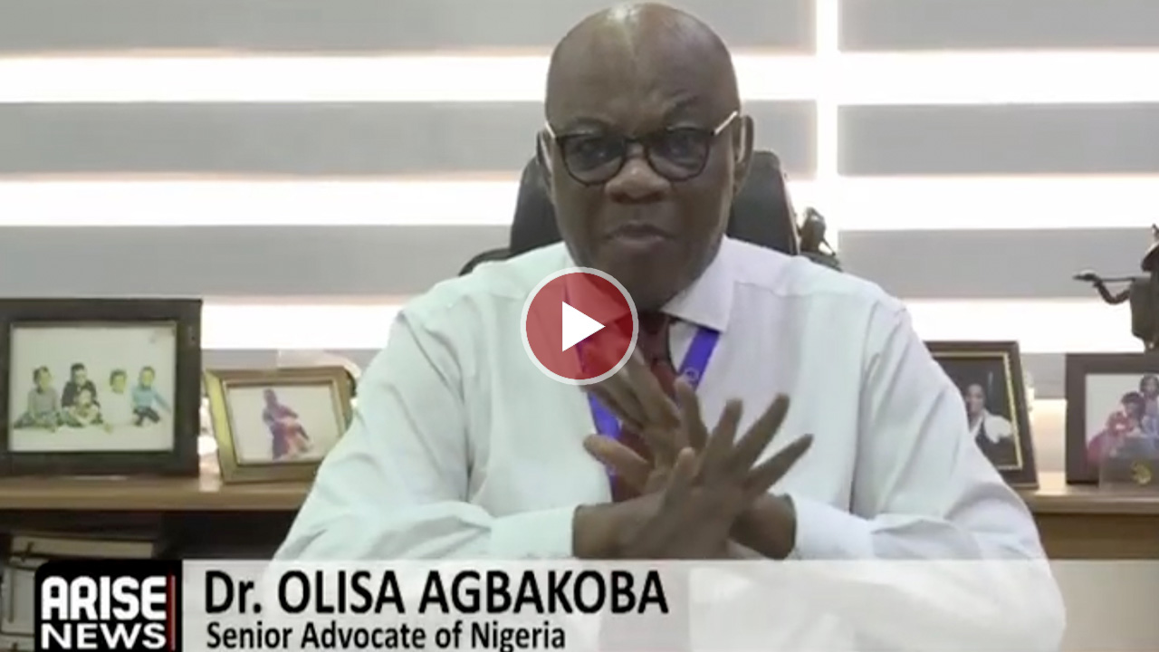 Dr. Olisa Agbakoba speaking during an interview on ARISE NEWS.