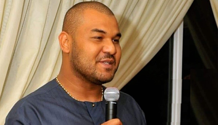 Raymond Dokpesi Jr speaking at a press conference