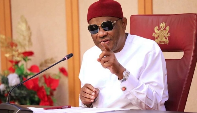 Nyesom Wike addressing supporters at the inauguration event in Port Harcourt.