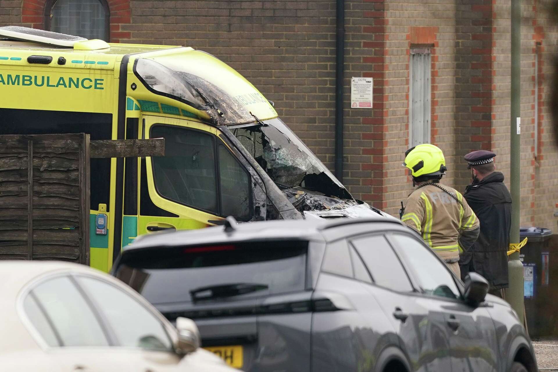 A Jewish ambulance that was damaged in the suspected arson attack in London.