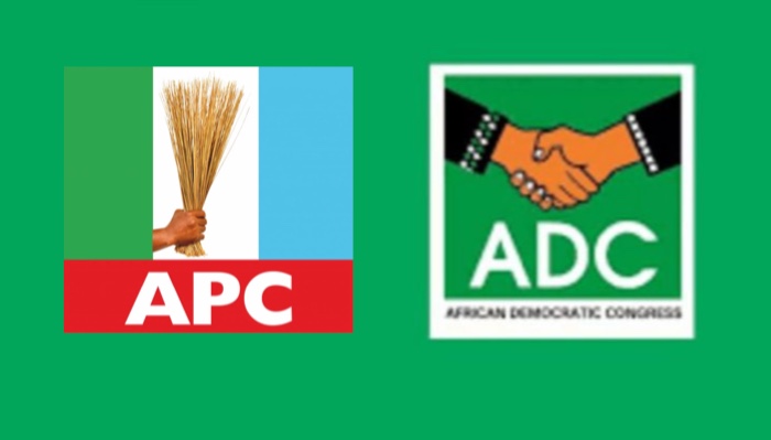A split image showing the logos of the All Progressives Congress (APC) and the African Democratic Congress (ADC).