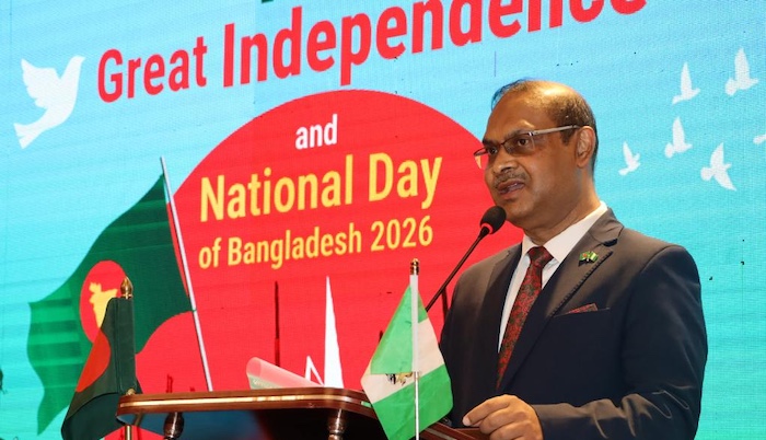 Bangladesh High Commissioner to Nigeria, Miah Md. Mainul Kabir, addressing the audience during the Independence Day celebration.