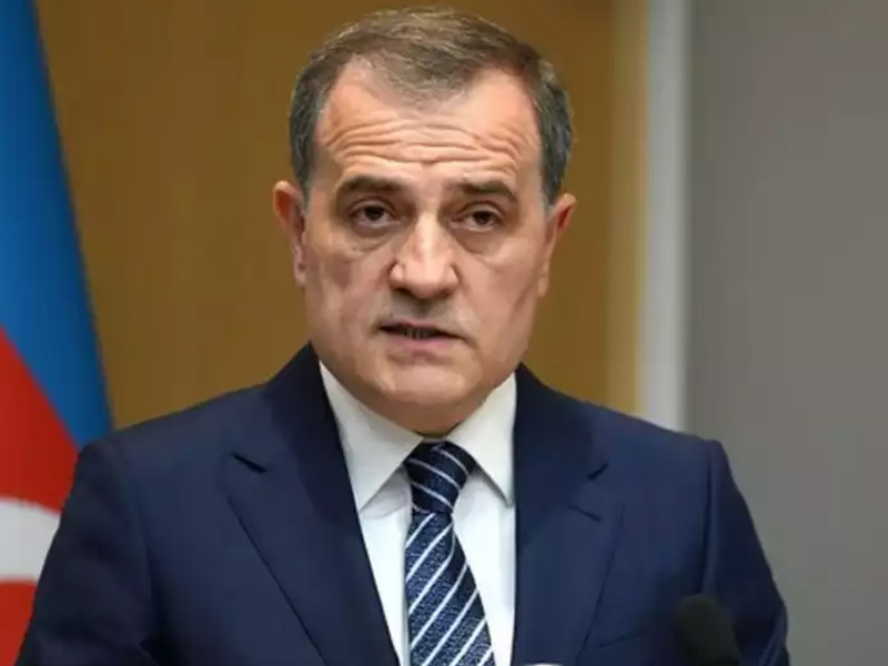 Azerbaijan's Foreign Minister Jeyhun Bayramov speaking at a news conference.