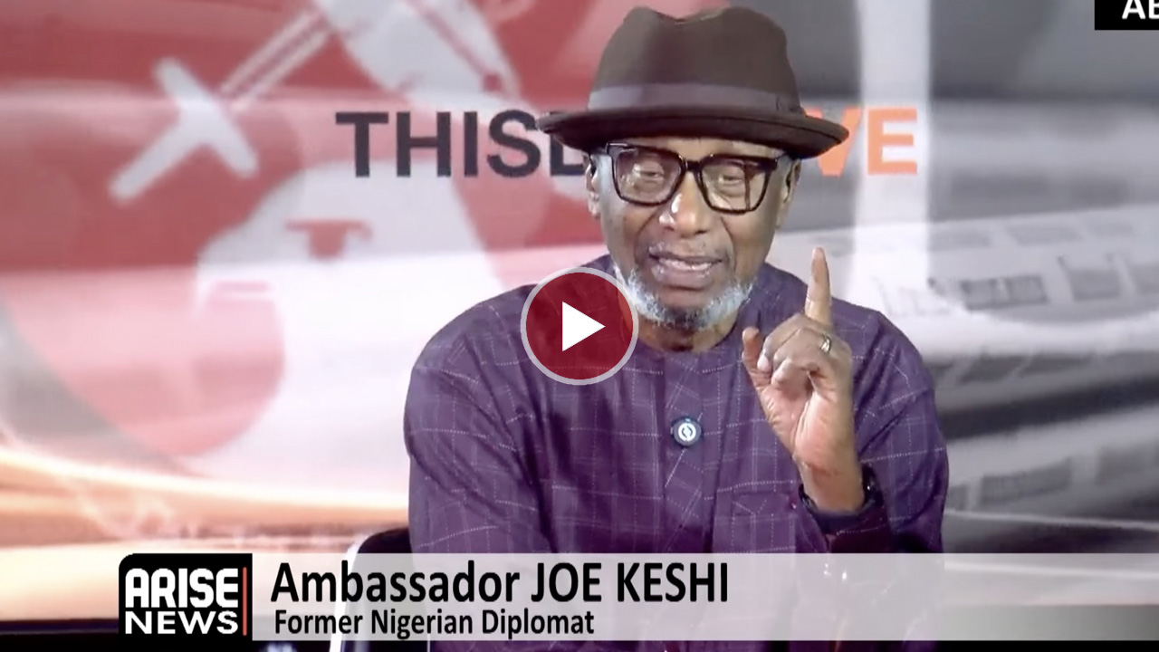 Former Nigerian diplomat Joe Keshi discussing international relations and Middle East tensions