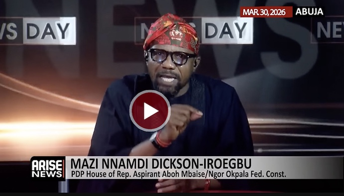 Mazi Nnamdi Dickson Iroegbu speaking on ARISE News