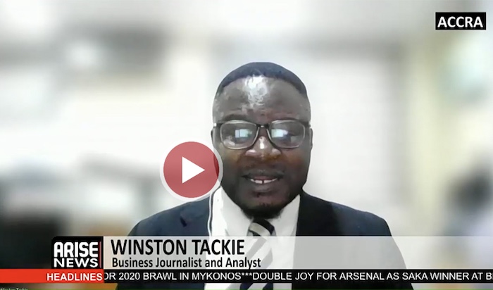 Winston Tackie discussing economic trends on ARISE News
