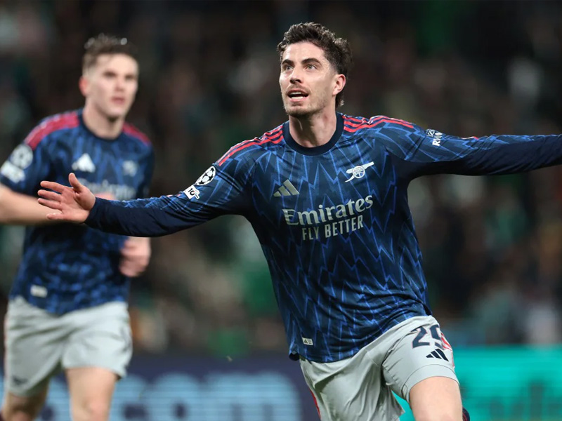 Kai Havertz celebrates scoring a goal for Arsenal.