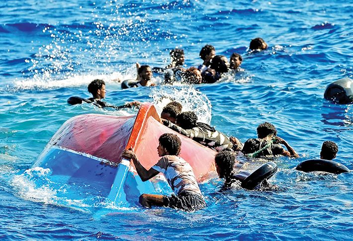 A file photo depicting migrants at sea.