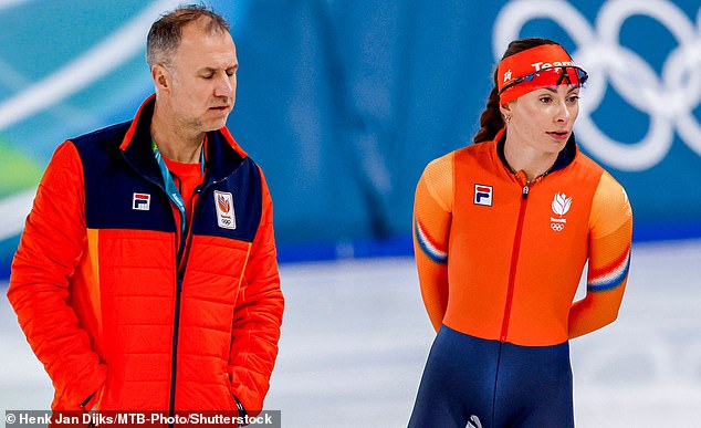 Dutch speed skater Femke Kok celebrating her gold medal win