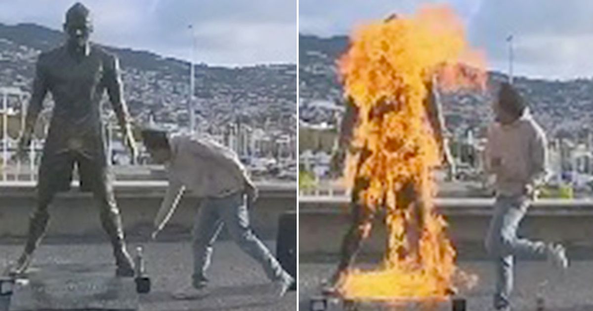 Man filming himself setting fire to Cristiano Ronaldo statue in Portugal