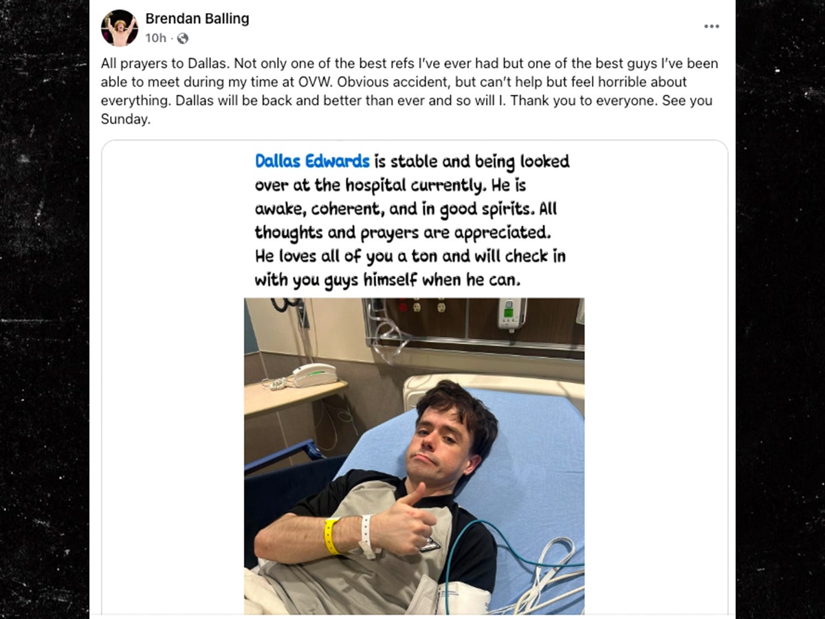 The wrestling ring aftermath after the medical emergency involving referee Dallas Edwards.