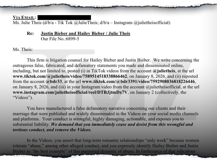 Model Hailey Bieber sends cease and desist letter to TikToker