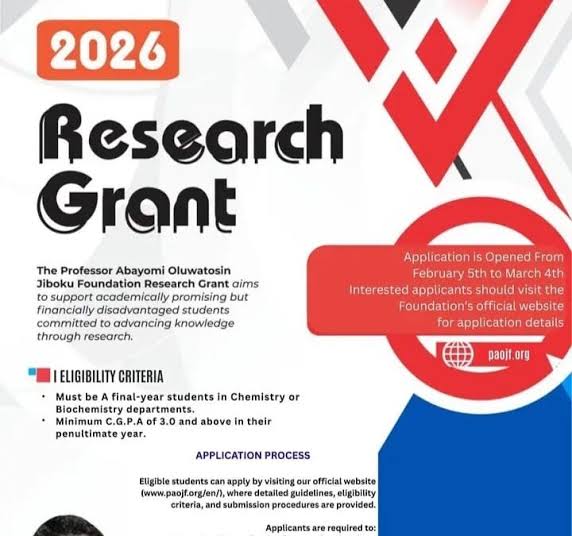 2026 PAOJ Foundation Chemistry Research Grant