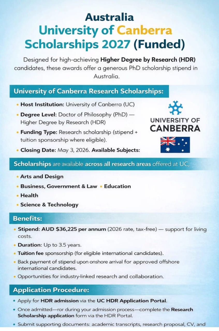 Australia University of Canberra Scholarships 2027 (Funded)