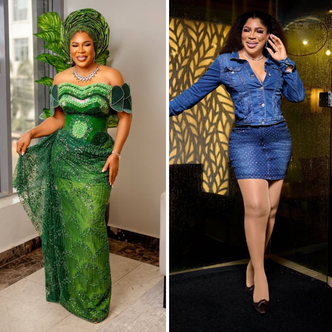 Fathia Williams showcasing her birthday fashion with an aso-oke and denim outfits