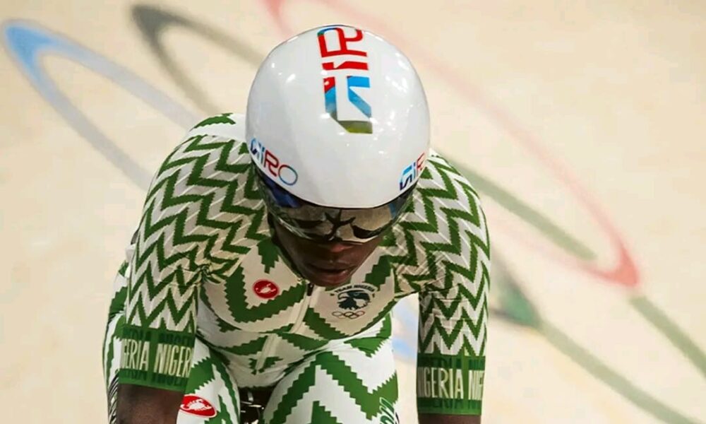Ese Lovina Ukpeseraye competing in a cycling event