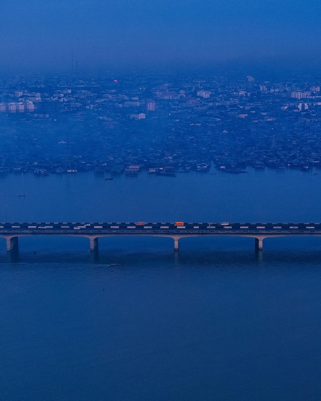 Aerial view of Lagos at dawn showcasing the city skyline.