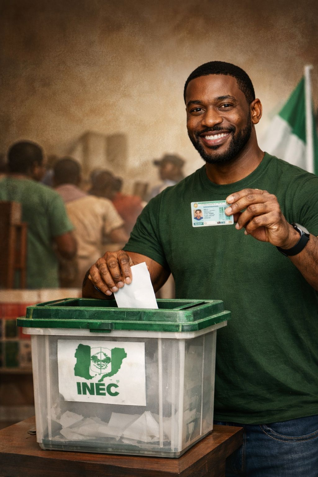 An illustration showing a Permanent Voter Card (PVC) with Nigerian flag elements.