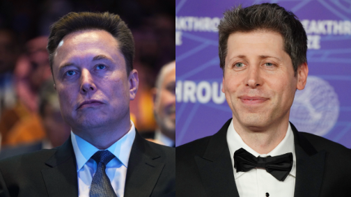 Elon Musk and OpenAI logos juxtaposed with courtroom imagery.