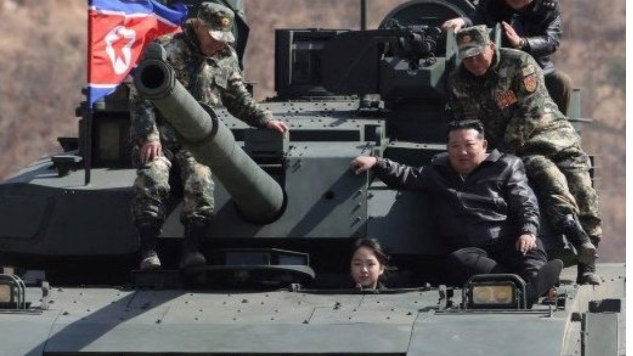 Kim Jong Un's daughter driving a tank during a military exercise