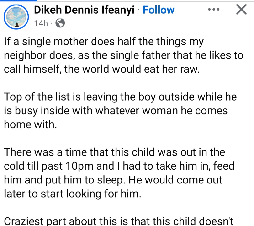 Image depicting the man's Facebook post about his neighbor's treatment of his son.