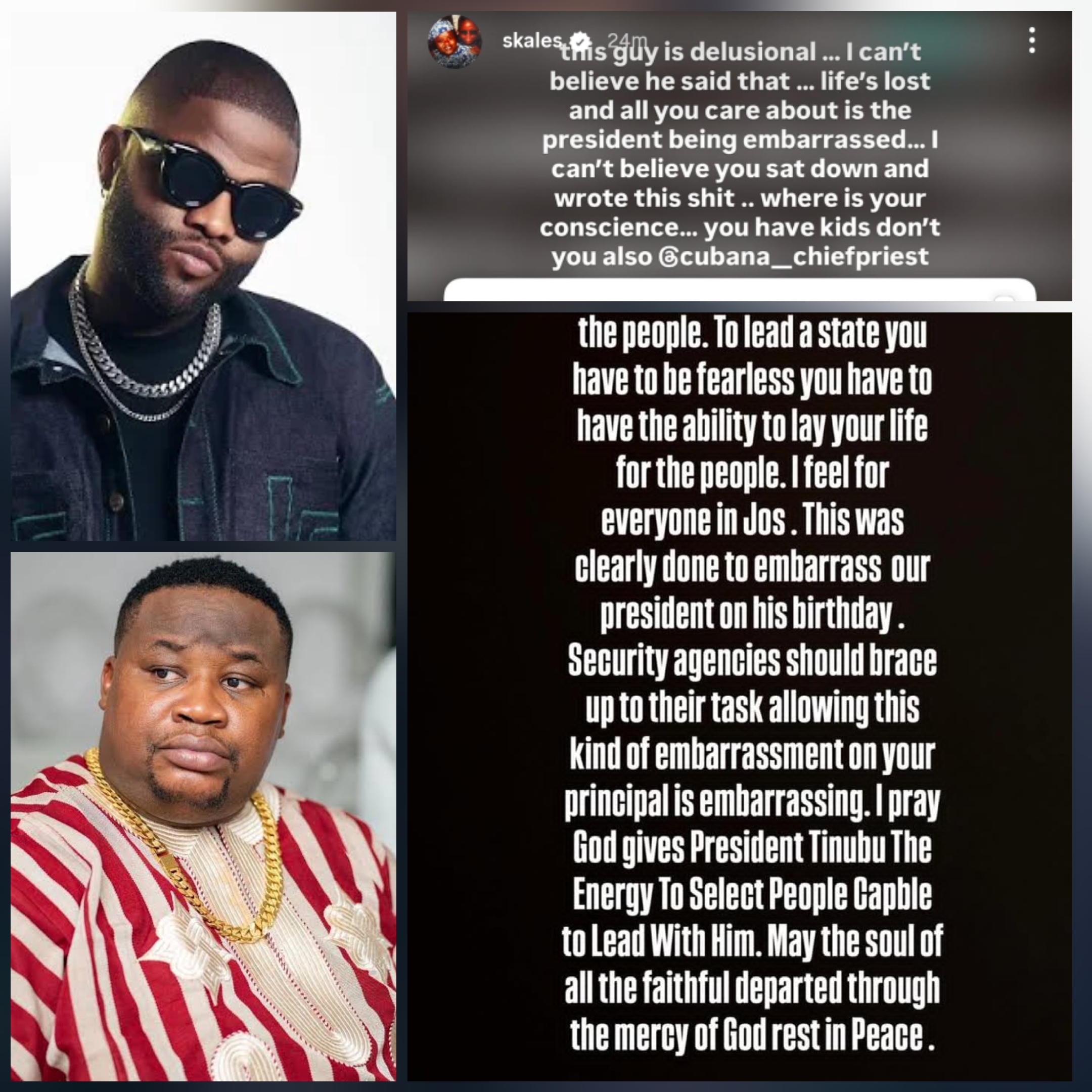 Skales criticizes Cubana Chief Priest for his remarks regarding violence in Jos