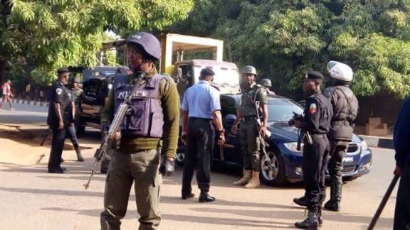 Police at the scene of the alleged stabbing incident in Lagos