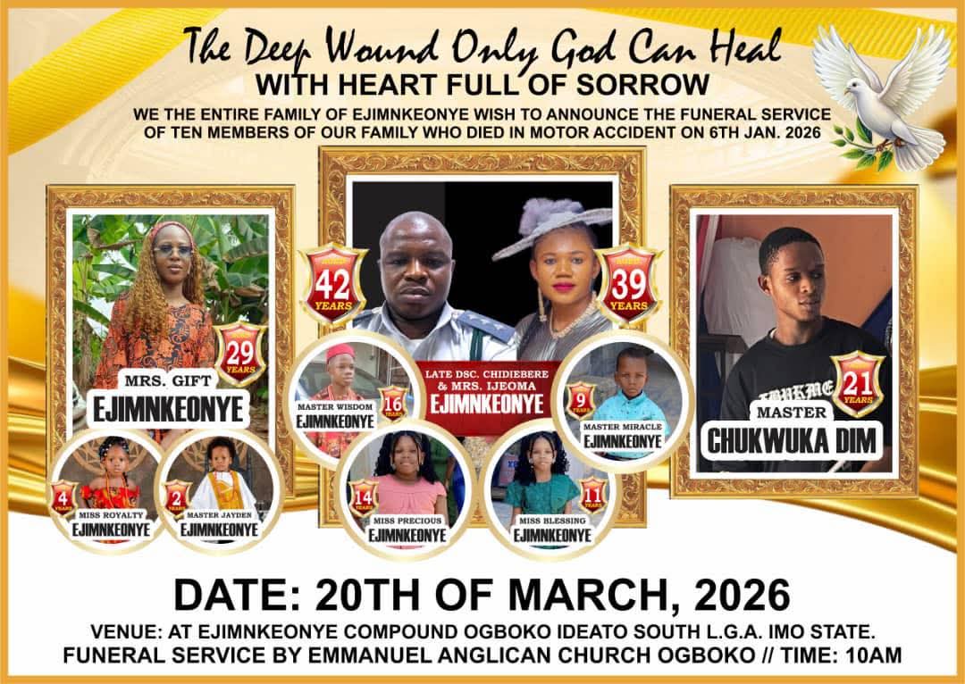 Family members mourning the loss of ten relatives in a tragic motor accident