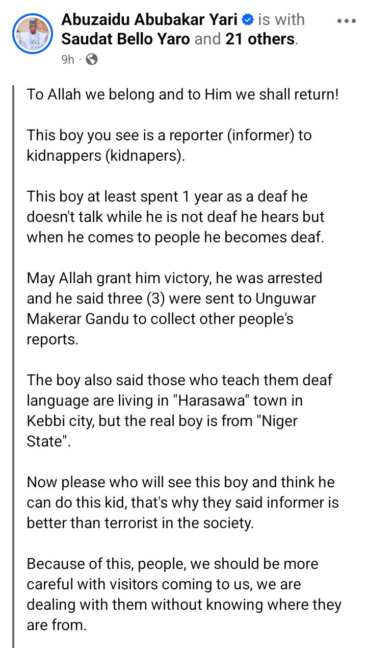 Incident involving the young boy's arrest in Kebbi