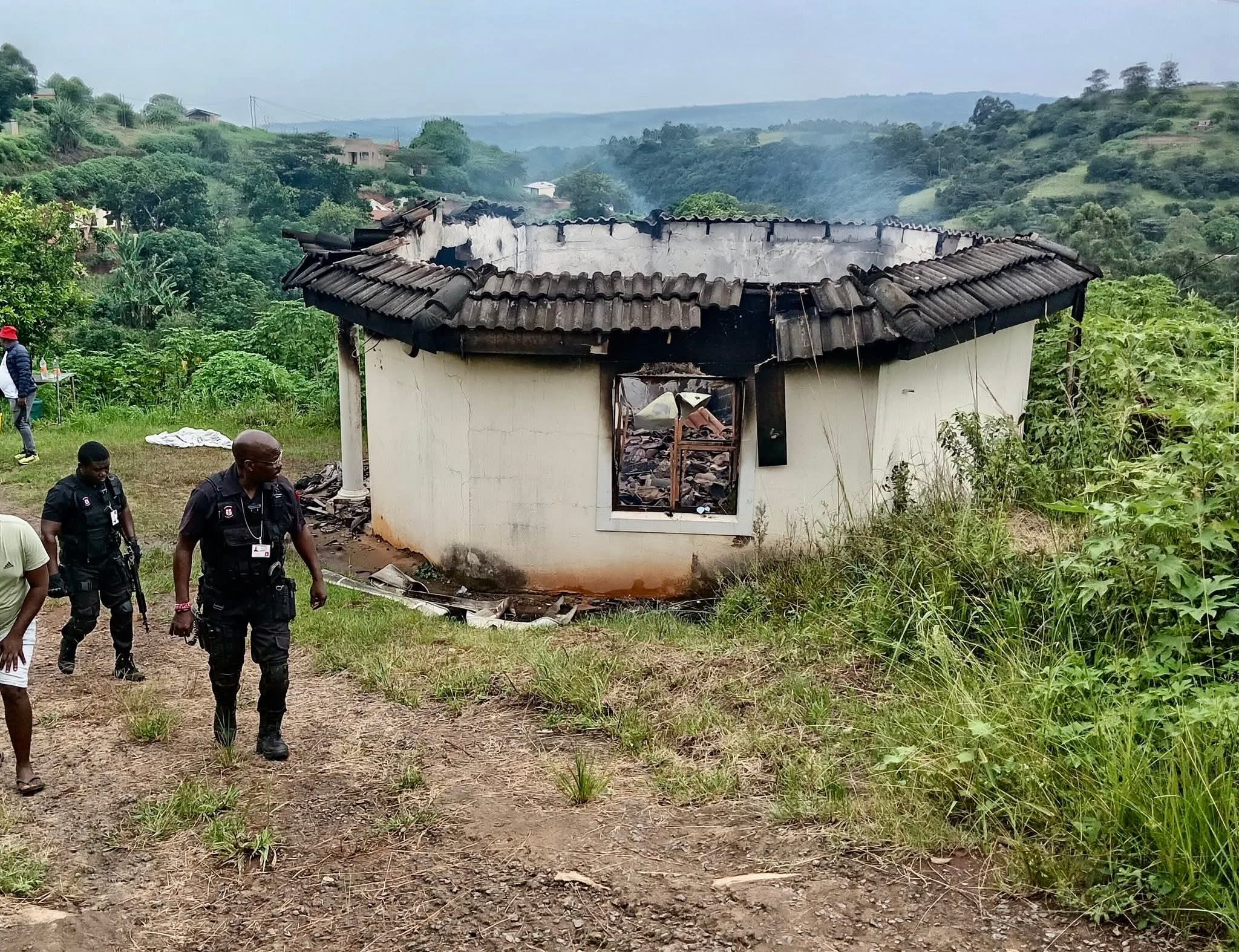 Close-up of damage at the fire-affected house.