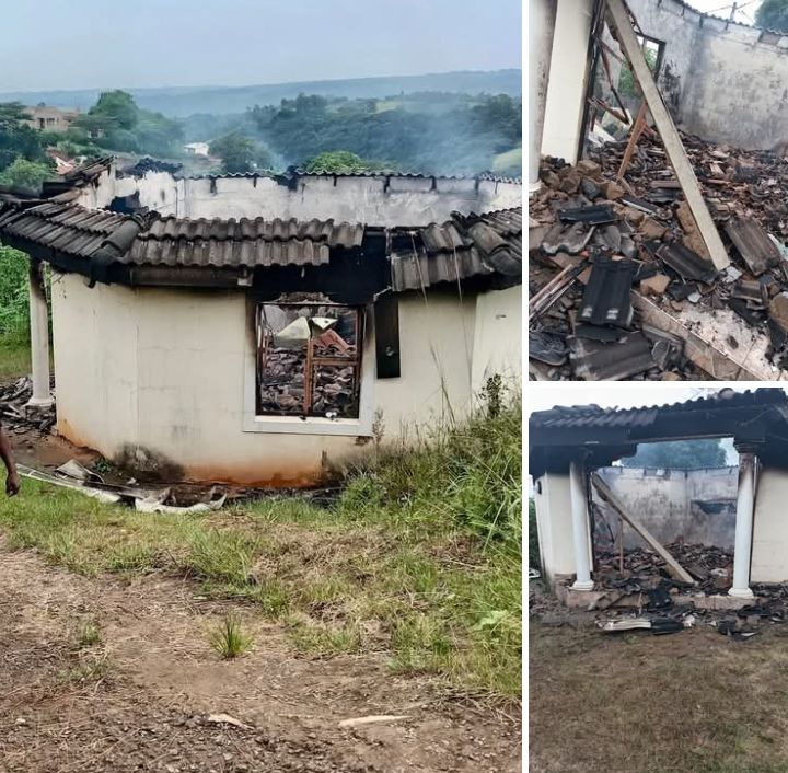 Scene of the house fire allegedly started by a woman.