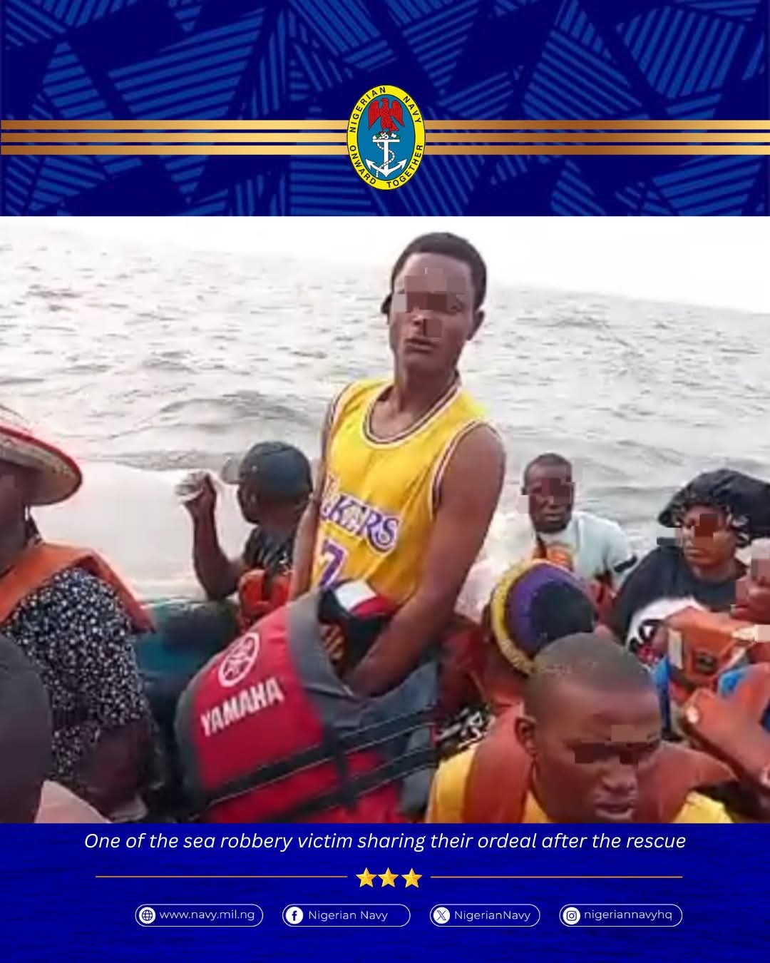 Nigerian Navy personnel ensuring passenger safety post-rescue.