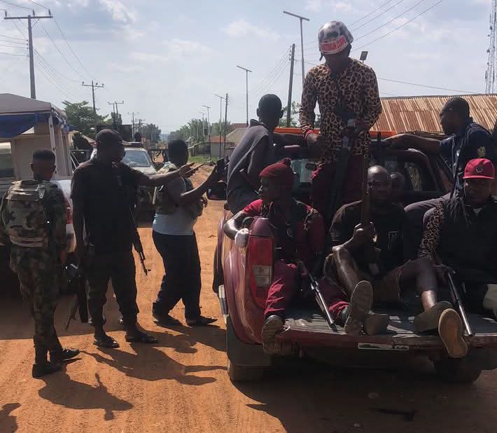 Security personnel at Akure Airport where four suspected bandits were arrested