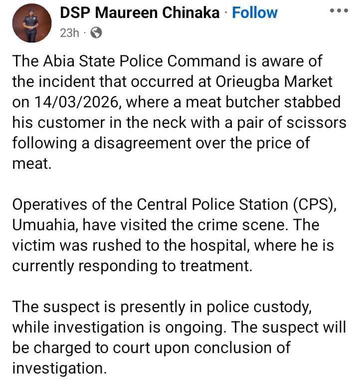 Scene of the incident at Orie Ugba market in Umuahia