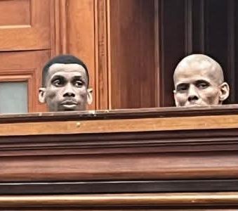 Courtroom setting related to the sentencing of two gang members for the murder of a pregnant woman