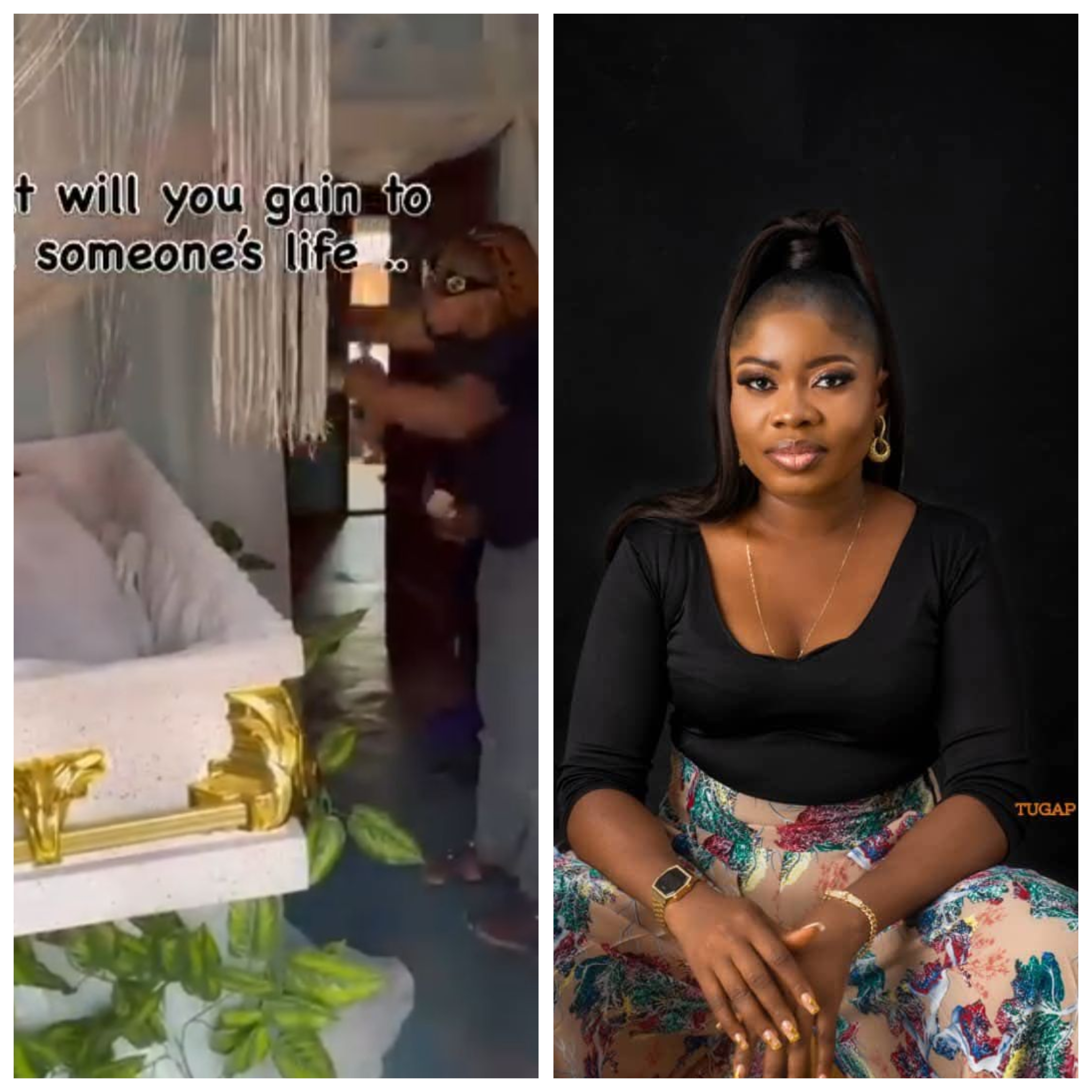 Juliet Mbanusi grieving for her late sister Chikaodili Martha Mbanusi during the funeral service.