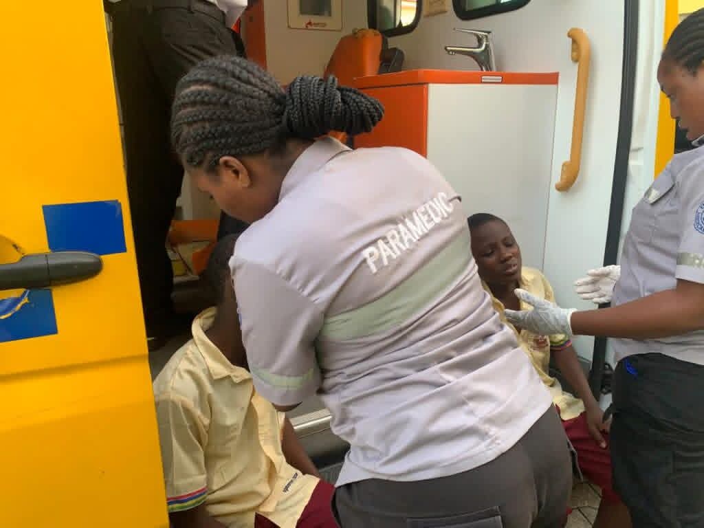 Scene of the road accident in Lagos involving students and a teacher